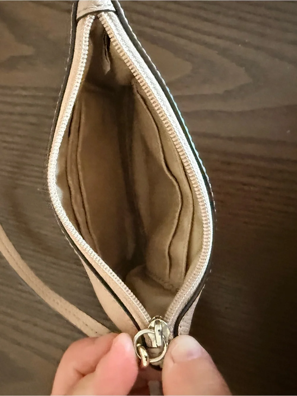 COACH Pebbled Leather Wristlet in Light Beige